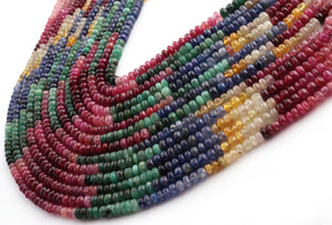 1 Strand Beautiful Multi Sapphire Smooth Roundelles - Precious Gemstone Roundelles Beads-4mm-5mm -16 Inches -BR03023