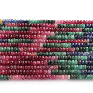 1 Strand Beautiful Multi Sapphire Smooth Roundelles - Precious Gemstone Roundelles Beads-4mm-5mm -16 Inches -BR03023