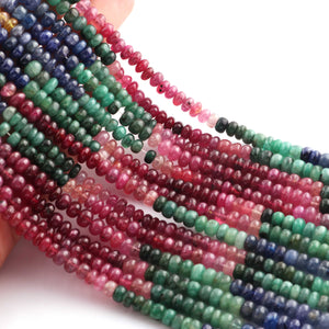 1 Strand Beautiful Multi Sapphire Smooth Roundelles - Precious Gemstone Roundelles Beads-4mm-5mm -16 Inches -BR03023