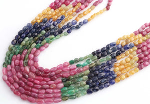 1 Long Strand Natural Multi Sapphire Smooth Oval Shape Briolettes  -Multi Rainbow Beads - Multi Color Precious Oval Shape Briolettes Beads - 4mmx4mm-7mmx4mm -16 Inches BR03656