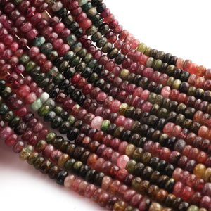 1 Long Strand Multi Tourmaline  Smooth Roundelles -Tourmaline Roundel Beads - Gemstone Rondelles 6mm-14.5 Inches BR0428