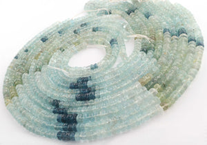 1 Strand Moss Aquamarine Faceted Rondelles - Semi Precious Stone Rondelles - 6mm-7mm-15 Inches-BR03284