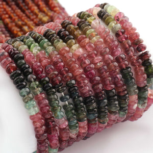 1  Long Strand Multi Tourmaline  Smooth Roundelles - Semi Precious Gemstone Multi Tourmaline Roundelles Beads - 3mm-5mm-15 Inches- BR01964