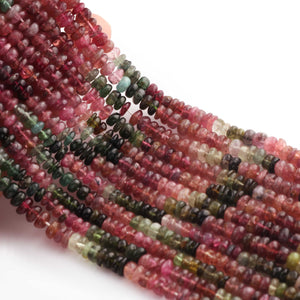 1  Long Strand Multi Tourmaline  Smooth Roundelles - Semi Precious Gemstone Multi Tourmaline Roundelles Beads - 3mm-5mm-15 Inches- BR01964