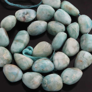 1  Strand Larimar Smooth Nuggets  Briolettes -Semi Precious Gemstone Assorted Nuggets Shape Larimar Briolettes -15mmx15mm-21mmx10mm-14.5 Inches BR2334