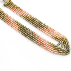 5 Strands AAA Quality Green & Peach Zircon  Faceted Rondelles Ready To Wear Necklace -Green & Peach Zircon  Rondelles Beads 3mm 13 Inches BR906