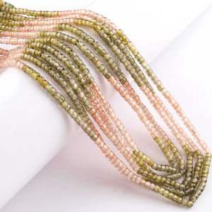 5 Strands AAA Quality Green & Peach Zircon  Faceted Rondelles Ready To Wear Necklace -Green & Peach Zircon  Rondelles Beads 3mm 13 Inches BR906