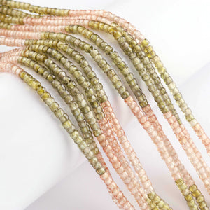 5 Strands AAA Quality Green & Peach Zircon  Faceted Rondelles Ready To Wear Necklace -Green & Peach Zircon  Rondelles Beads 3mm 13 Inches BR906