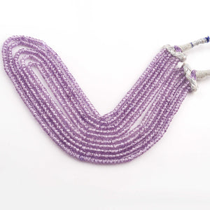 5 Strands Purple Zircon CZ Necklace , Gemstone Faceted Rondelles Ready To Wear Necklace - 3mm 14 Inch BR02862