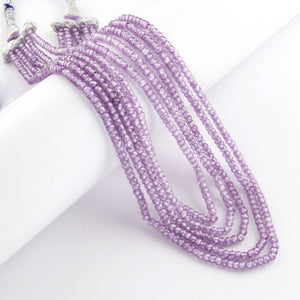 5 Strands Purple Zircon CZ Necklace , Gemstone Faceted Rondelles Ready To Wear Necklace - 3mm 14 Inch BR02862