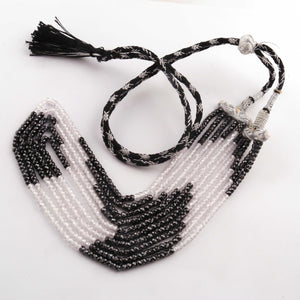 5 Strands  Black And White Zircon CZ Necklace , Gemstone Faceted Rondelles Ready To Wear Necklace -  Black And White Zircon  3mm 14 Inch BR02863