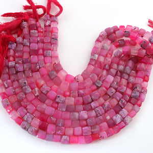 1 Strand Shaded  Pink Chalcedony Faceted Cube Briolettes -Chalcedony Cube l Briolettes -6mmx7mm-8mm 8 Inches BR03172 - Tucson Beads