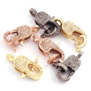 1 PC Antique Finish Pave Diamond Lobsters Over 925 Sterling Silver, Yellow & Rose Gold Vermeil- Double Sided Diamond Clasp 24mmx10mm lb0005