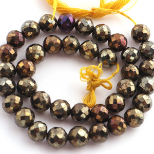 1 Strand Black Spinel Golden Coated  Faceted Rondelles  -Faceted Round Shape  Rondelles - 6mm -9.5 Inches BR1214