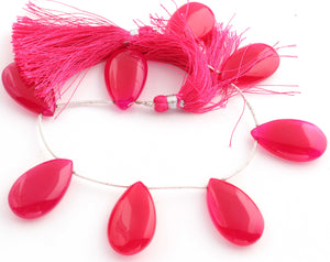 1 Strand  Hot Pink Chalcedony Smooth  Briolettes -Pear Shape Semi Precious  Briolettes- 27mmx16mm- 8 Inches BR1231