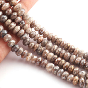 1 Strand Moonstone Silver Coated Faceted Rondelles - Roundel Beads 9mm-10mm  8 Inches BR1238