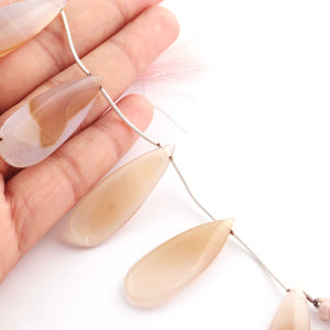 1 Strand Shaded Rose Quartz Chalcedony Smooth  Briolettes -  Pear Shape Briolettes 35mmx11mm-39mmx12mm - 7.5 Inches BR1260