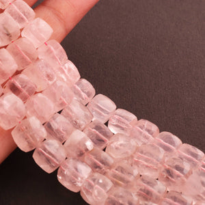 1 Strand Rose Quartz Faceted Cube Briolettes -Rose Quartz Cube Briolettes  - 7mm-10mm 8 Inches BR1255