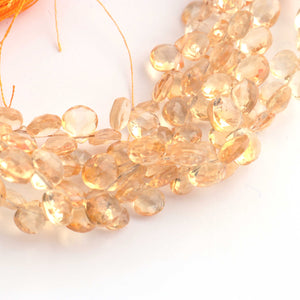 1 Strand Citrine Faceted Briolettes - Heart Shape Briolettes  6mm-7mm, 8 inches BR1267