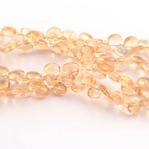 1 Strand Citrine Faceted Briolettes - Heart Shape Briolettes  6mm-7mm, 8 inches BR1267