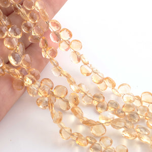 1 Strand Citrine Faceted Briolettes - Heart Shape Briolettes  6mm-7mm, 8 inches BR1267