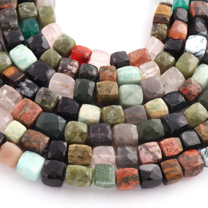 1 Strand Multi Stone Faceted Cube Briolettes -Box Shape Beads 7mmx6mm-12mmx11mm 8.5 inches BR1290