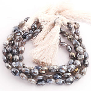 1 Strand Grey MoonStone Silver Coated Faceted Briolettes - Oval Shape Beads 10mmx8mm-11mmX8mm 9 Inches BR1292