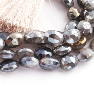 1 Strand Grey MoonStone Silver Coated Faceted Briolettes - Oval Shape Beads 10mmx8mm-11mmX8mm 9 Inches BR1292