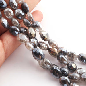 1 Strand Grey MoonStone Silver Coated Faceted Briolettes - Oval Shape Beads 10mmx8mm-11mmX8mm 9 Inches BR1292