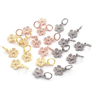 1 Pc Pave Diamond Flower Charm 925 Sterling Silver, Yellow & Rose Gold Vermeil Pendant 17mmx9mm PDC00050 - Tucson Beads