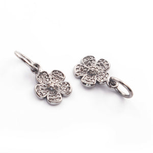 1 Pc Pave Diamond Flower Charm 925 Sterling Silver, Yellow & Rose Gold Vermeil Pendant 17mmx9mm PDC00050 - Tucson Beads