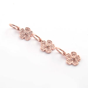 1 Pc Pave Diamond Flower Charm 925 Sterling Silver, Yellow & Rose Gold Vermeil Pendant 17mmx9mm PDC00050 - Tucson Beads