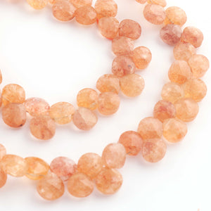 1 Strand Orange Rutile Faceted Briolettes - Heart Shape Briolettes 8mm-9mm 8.5 Inches BR1328