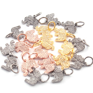 1 PC Pave Diamond Elephant Charm 925 Sterling Silver, Yellow & Rose Gold Vermeil Pendant, 16mmx13mm PDC00053 - Tucson Beads