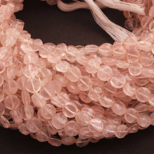 1 Strand Rose Quartz  Faceted Coin Briolettes - Rose Quartz Coin Beads 6mm 12 inches BR1339