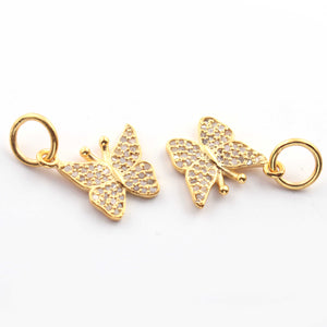 1 Pc Pave Diamond Butterfly Charm Pendant, Designer Charm, 925 Sterling Yellow Gold Vermeil , Pave Diamond Jewelry 19mmx19mm PDC00056 - Tucson Beads