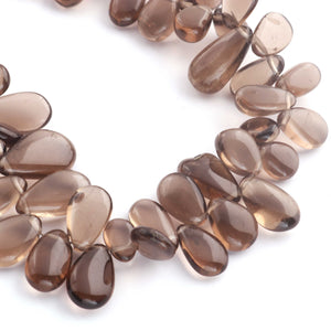 1  Strand Smoky Quartz Smooth Briolettes -Pear Shape  Briolettes  8mmx7mm-17mmx9mm -9.5 Inches BR1394