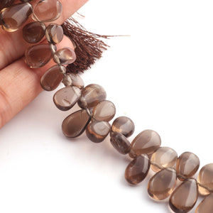 1  Strand Smoky Quartz Smooth Briolettes -Pear Shape  Briolettes  8mmx7mm-17mmx9mm -9.5 Inches BR1394