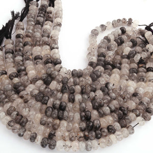 1 Strand Black Rutile Faceted Rondelles - Tourmilated Quartz Faceted Roundelles Beads 8mm-10mm 10 Inches BR1384