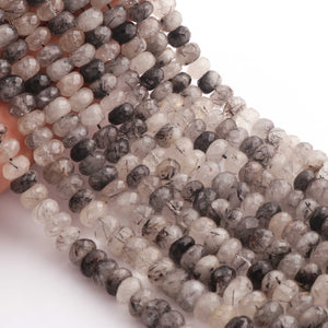 1 Strand Black Rutile Faceted Rondelles - Tourmilated Quartz Faceted Roundelles Beads 8mm-10mm 10 Inches BR1384