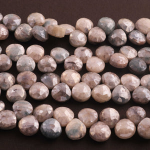 1 Strand Gray  Moonstone Silver Coated  Faceted Briolettes  -Heart Shape Briolettes  - 8mmx8mm-9mmx9mm -6 Inches BR1379