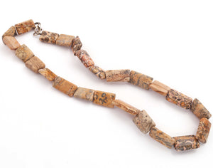 Brown Jasper Stone Beaded Necklace - 16mmx11mm-27mmx11mm Rectangle Beads, 16" Long, BR1406