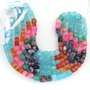 1  Strand Mix Stone Faceted Briolettes -Cube Shape  Briolettes  5mm-8mm- 7.5 Inches BR2757