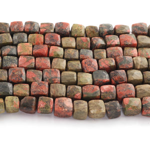 1 Strand Unakite Faceted Cube Beads- Faceted Cube beads 7mm-8mm 8 Inches  BR1492