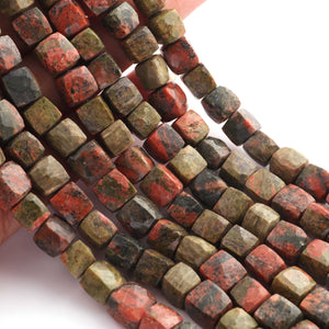 1 Strand Unakite Faceted Cube Beads- Faceted Cube beads 7mm-8mm 8 Inches  BR1492