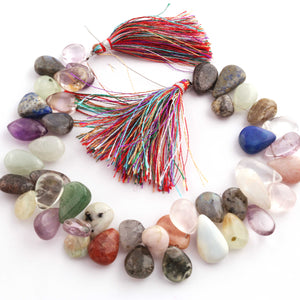 1 Long Strand Multi Stone Smooth Briolettes - Pear Shape Mix Stone Briolettes - 11mmx10mm-19mmx11mm -10 Inches BR1248