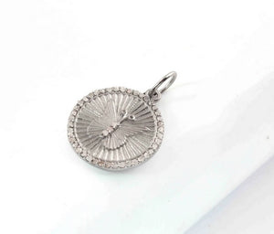 1 Pc Pave Diamond Round Pendant, Butterfly Design Charm Pendant, 925 Sterling Silver, 26mmx18mm PDC00067