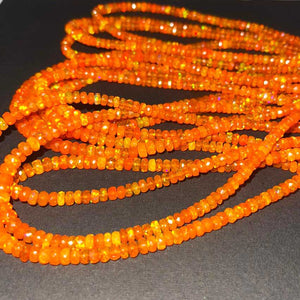 1 Long Strand Amazing Orange Ethiopian Welo Opal Smooth Rondelles - Orange Ethiopian Roundelles Beads 3mm-4mm 16 Inches BR03228