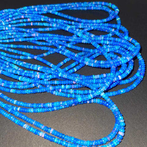 1 Long Strand Amazing Blue Ethiopian Welo Opal Smooth Rondelles - Blue Ethiopian Roundelles Beads 3mm-5mm 16 Inches BR03215