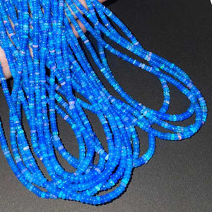 1 Long Strand Amazing Blue Ethiopian Welo Opal Smooth Rondelles - Blue Ethiopian Roundelles Beads 3mm-5mm 16 Inches BR03215